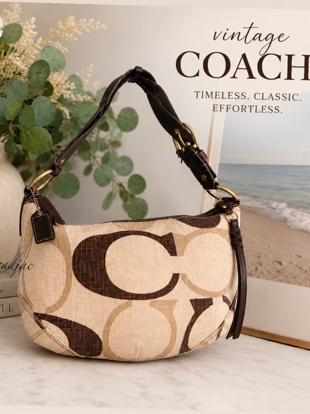Vintage Coach Carly Tonal Signature Hobo Bag